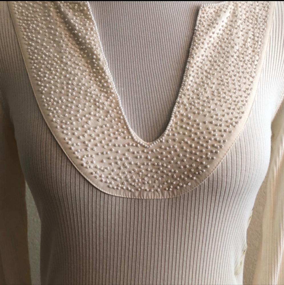 Old navy ivory full sleeves top with beaded deep U neck - Picture 1 of 11